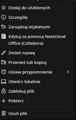 Menu z opcją Szczegóły