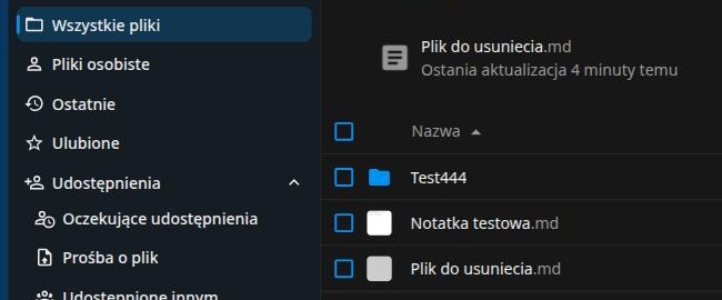 Plik z powrotem na liście Wszystkie pliki po przywróceniu z kosza