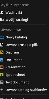 Menu +Nowy z opcją Utwórz prośbę o plik