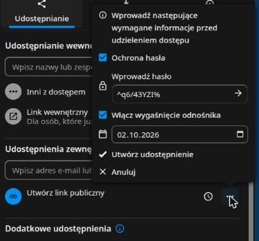 Proponowane hasło i termin ważności linku