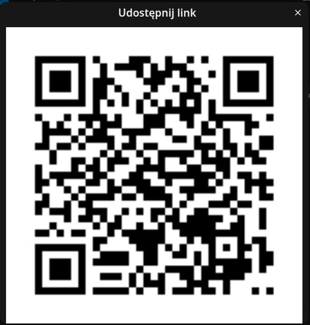 Wygenerowany kod QR prowadzący do udostępnionego pliku