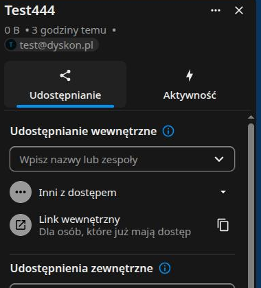 Panel udostępniania bez wpisu odbiorcy po usunięciu udostępnienia